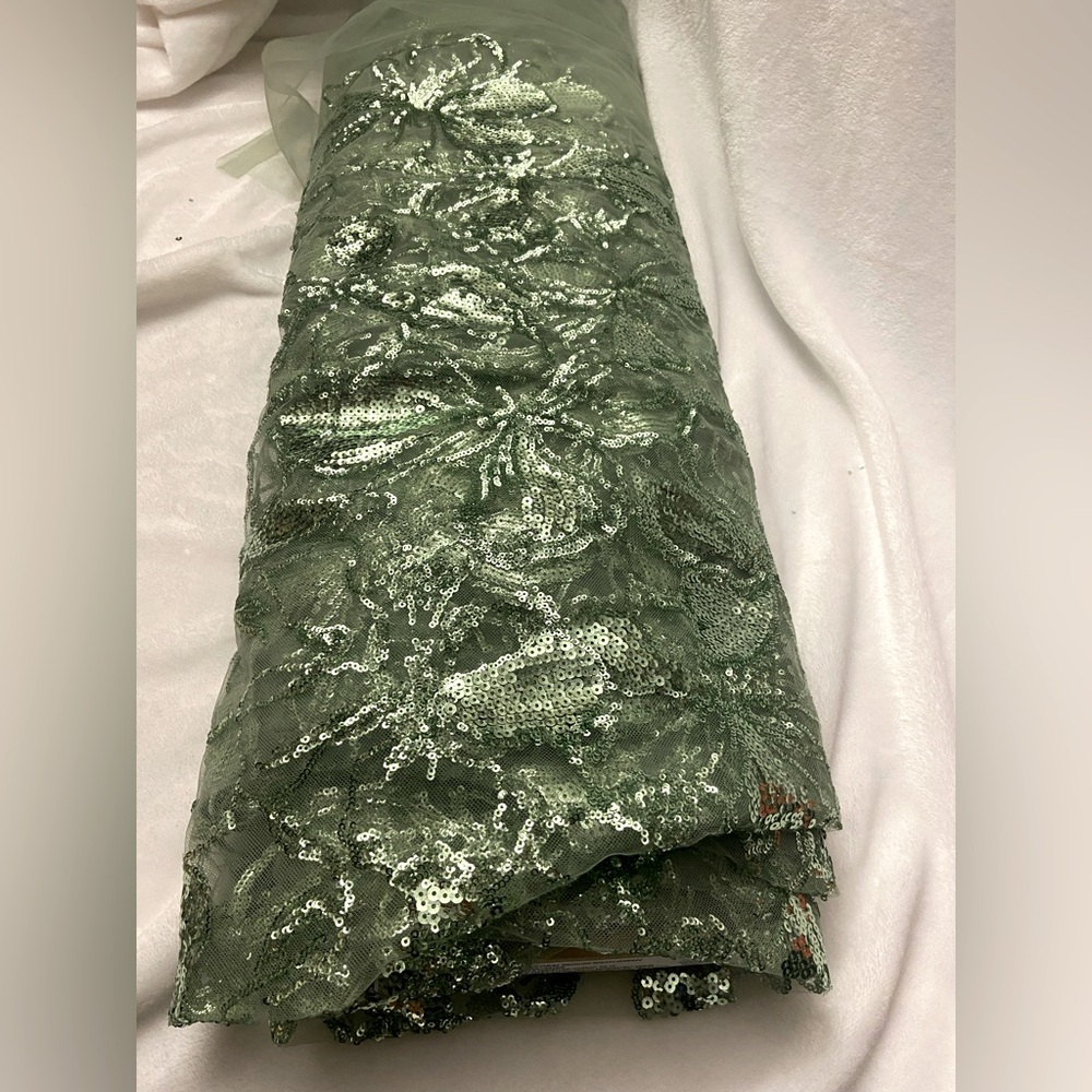 Fabric by the Yard Chartreuse/ Green Floral Sequin Mesh Fabric-